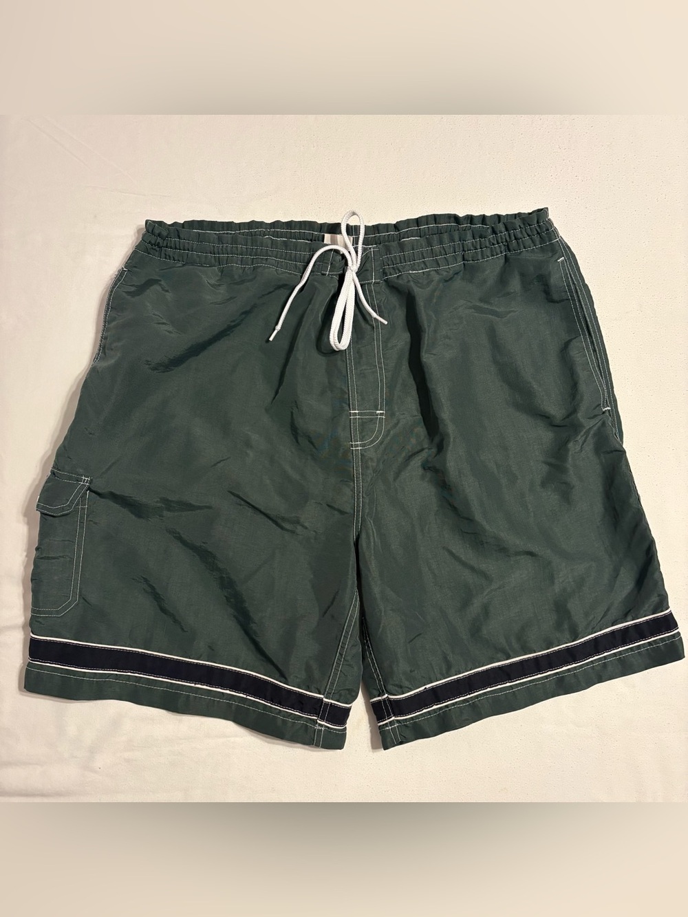 Vintage Baja Blue Saltwater Sportsman Board Shorts- Cargo Pocket- Stitched Trim